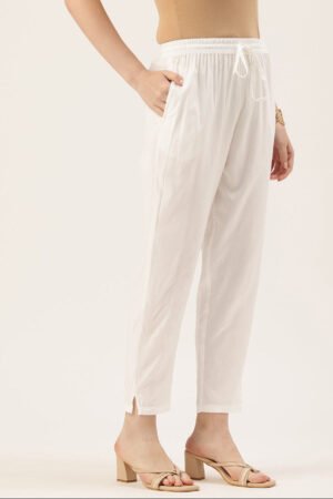 Ivory Pencil Pleated Cigarette Trousers