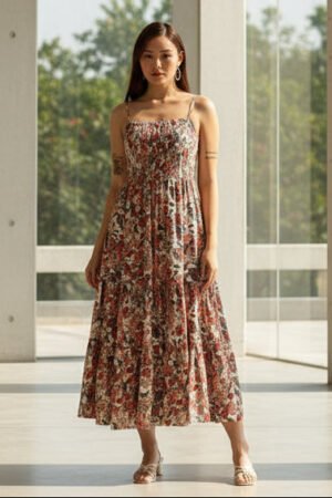 Multi Floral Print Fit & Flare Midi Dress
