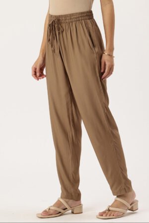 Brown Solid Pencil Pant