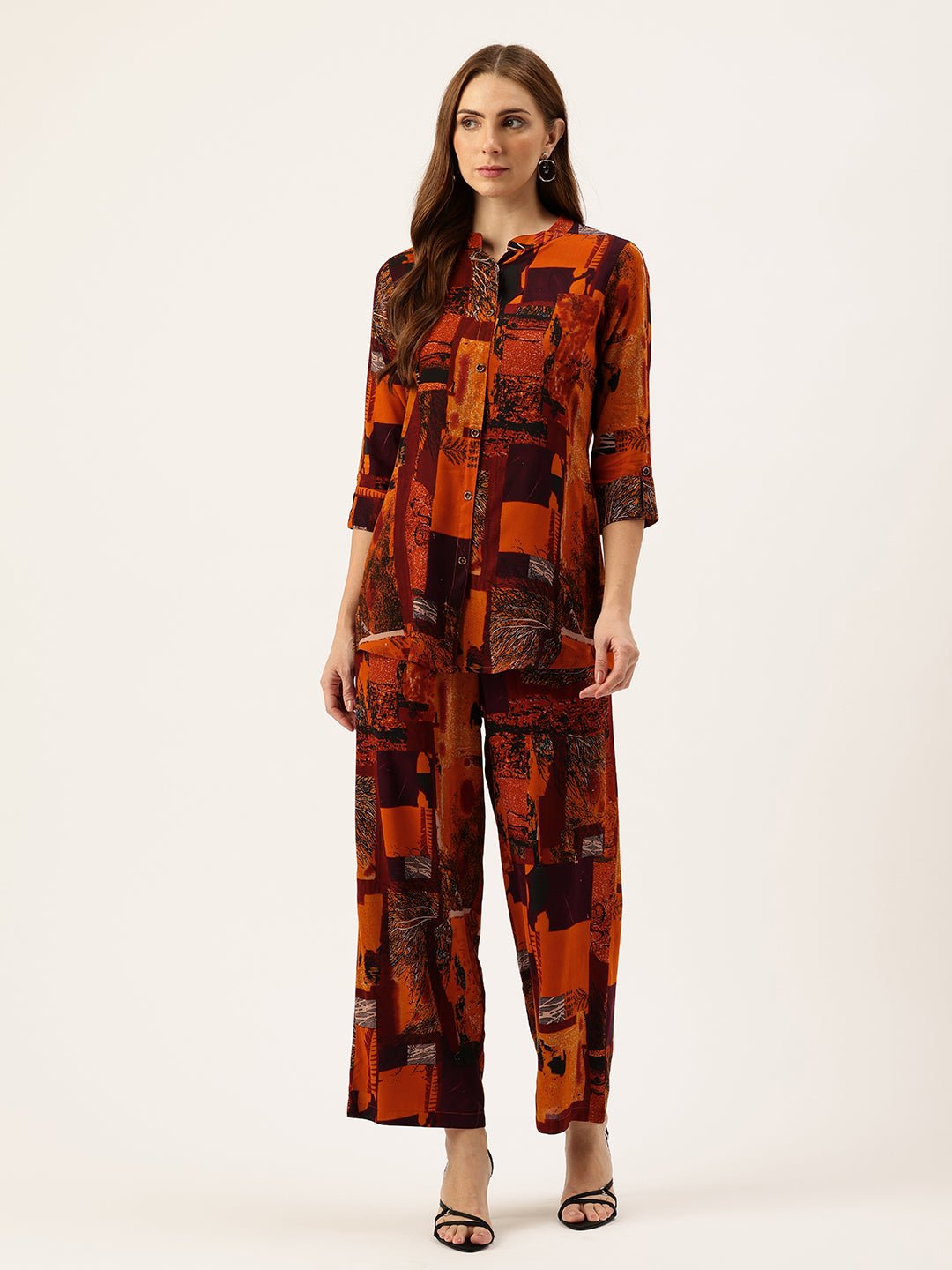 Printed Mandarin Collar Co-Ords - Image 3