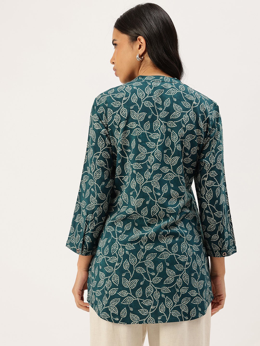 Navy Floral Printed Mandarin Collar Tunic - Image 5