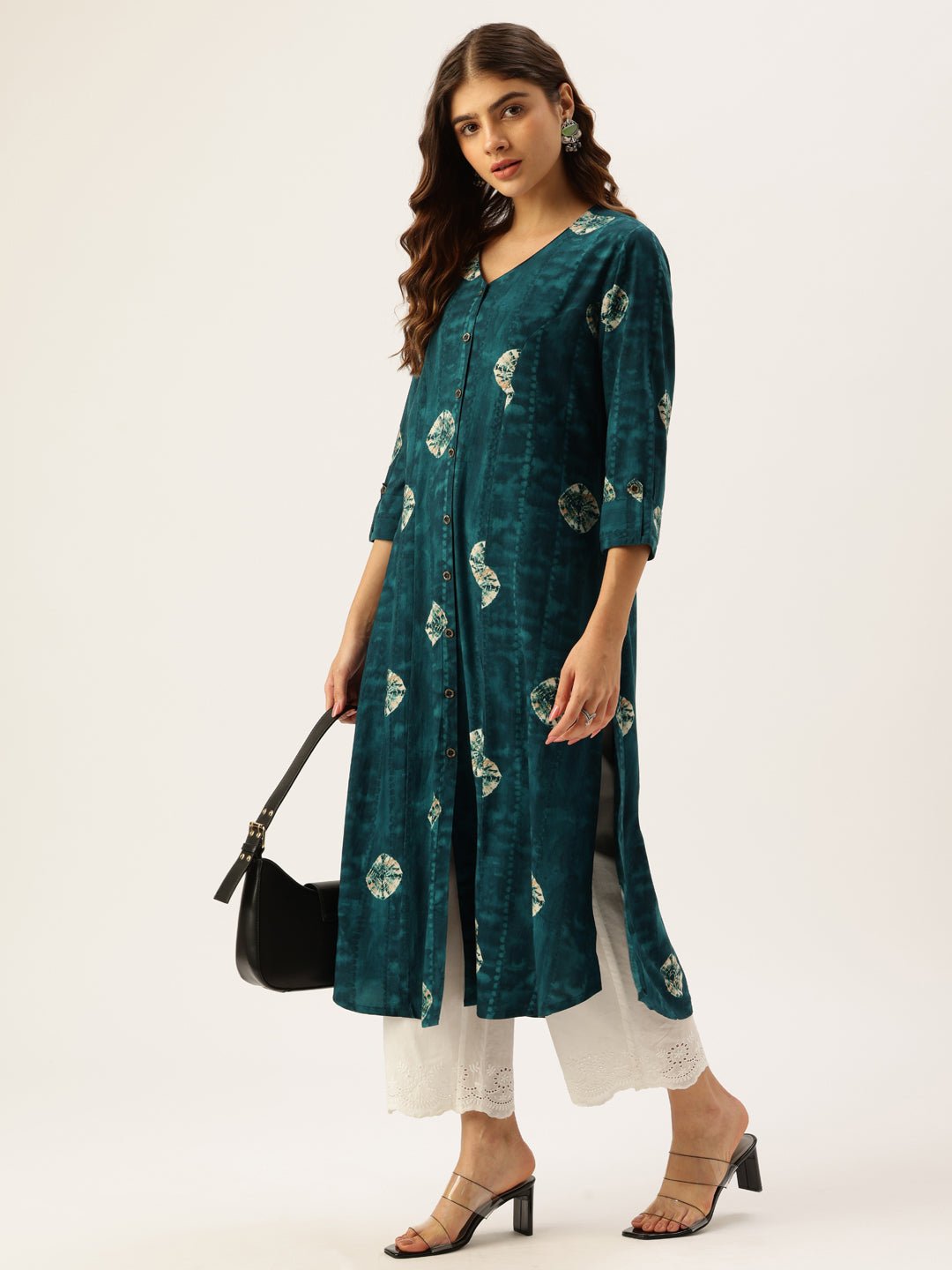 Blue Geometric Dyed V-Neck Straight Kurta - Image 6