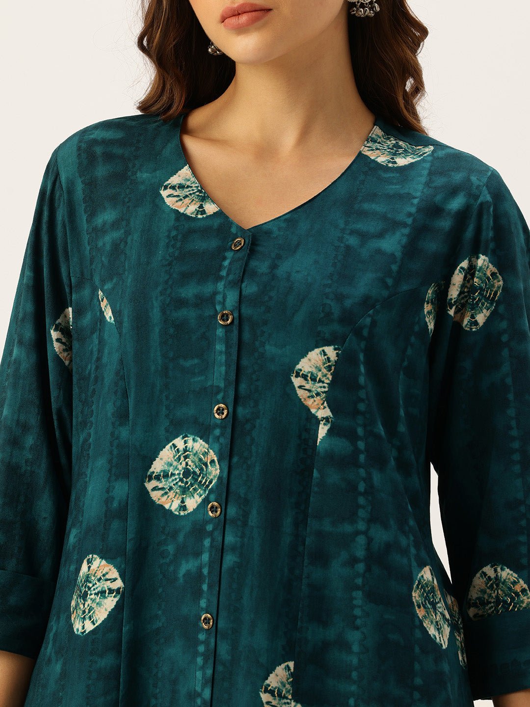 Blue Geometric Dyed V-Neck Straight Kurta - Image 2