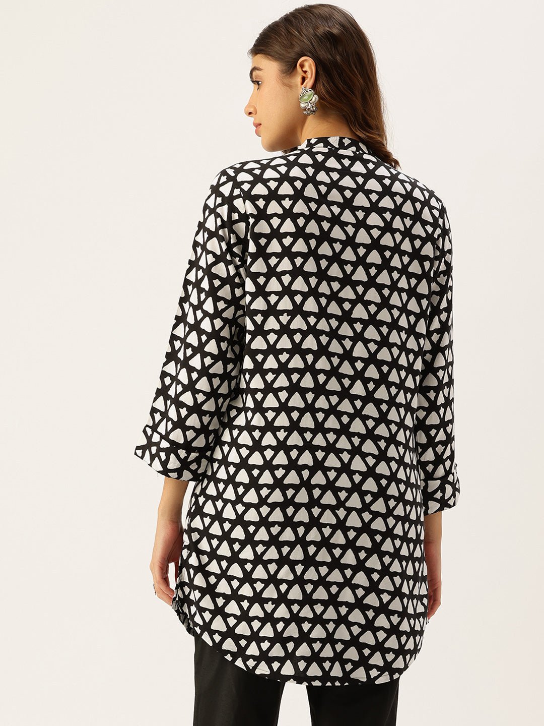Black Rayon Mandarin Collar Printed Tunic - Image 5