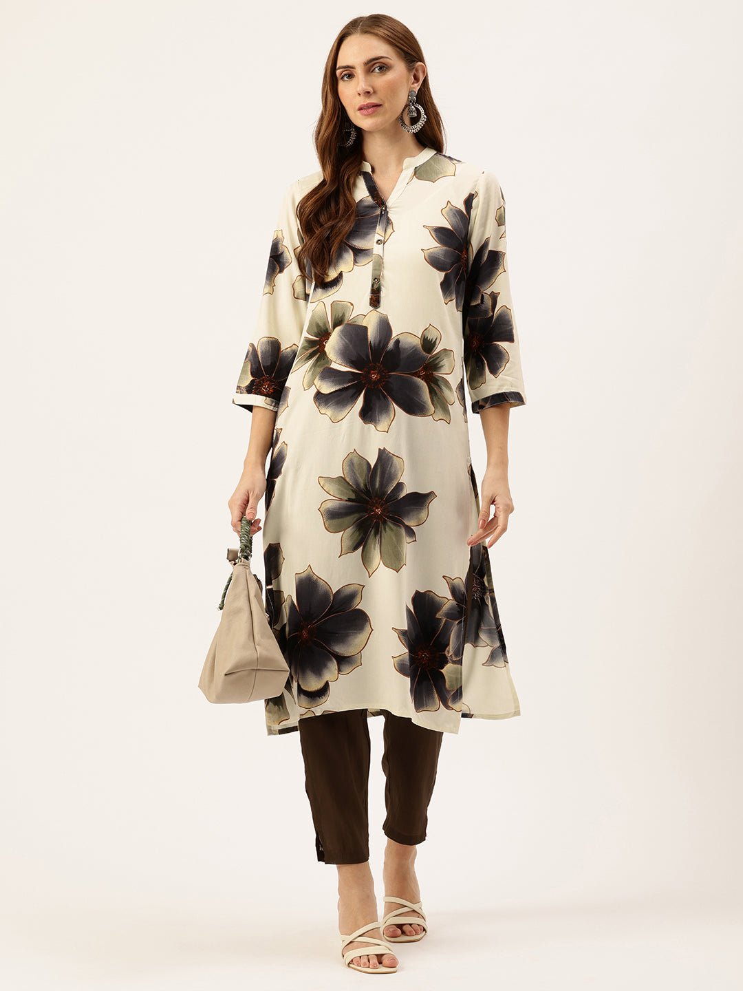 Floral Printed Mandarin Collar Kurta - Image 6