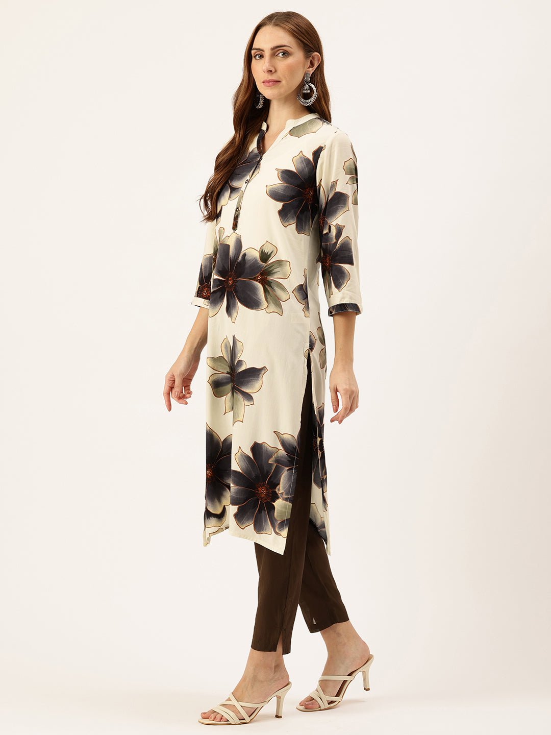 Floral Printed Mandarin Collar Kurta - Image 4