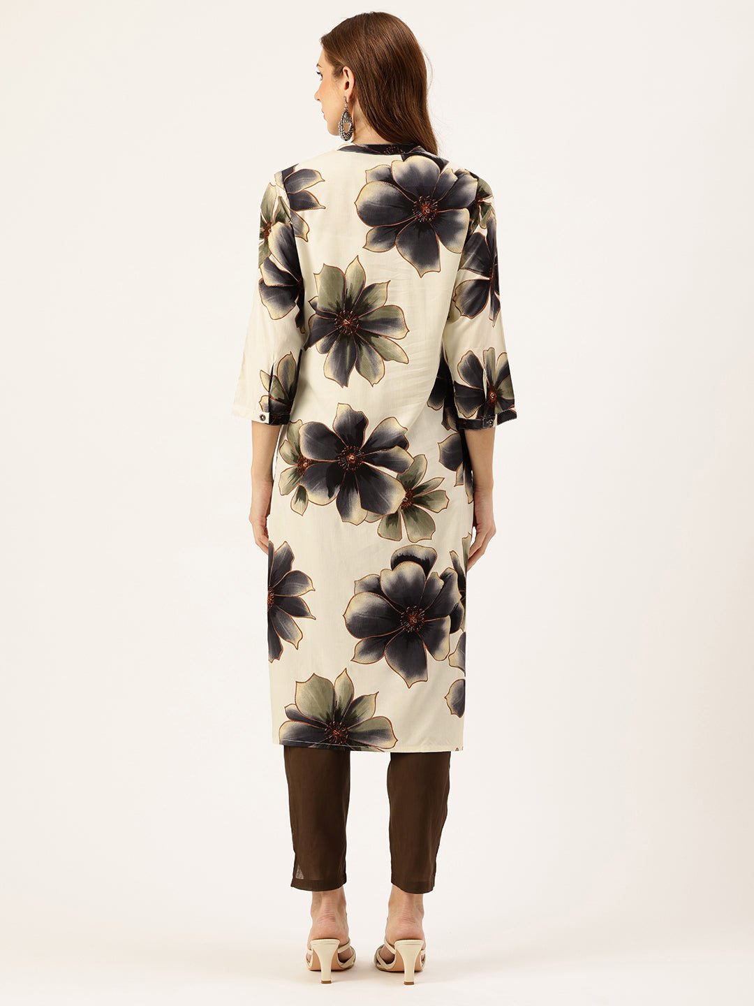 Floral Printed Mandarin Collar Kurta - Image 5