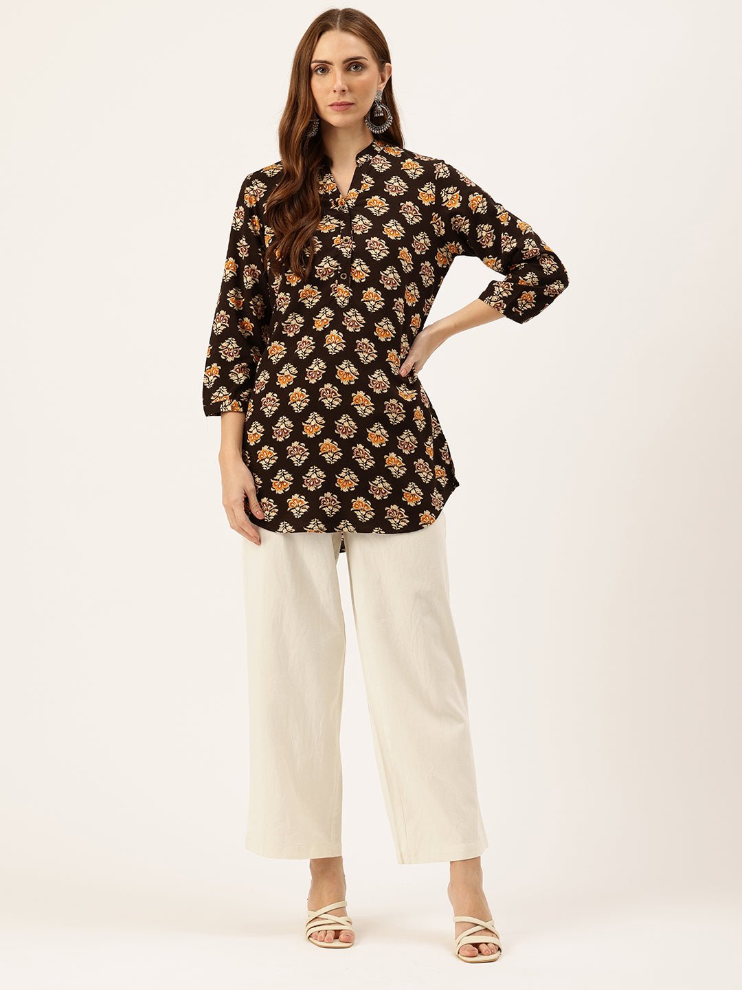 Floral Printed Mandarin Collar Tunic - Image 6