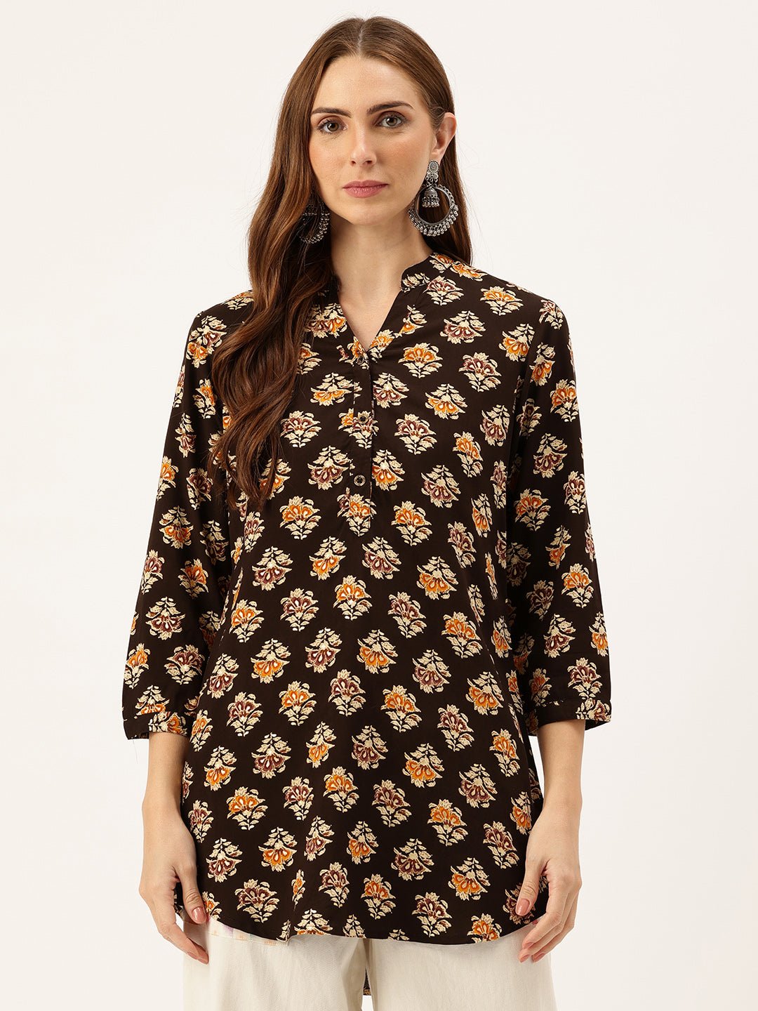 Floral Printed Mandarin Collar Tunic - Image 3