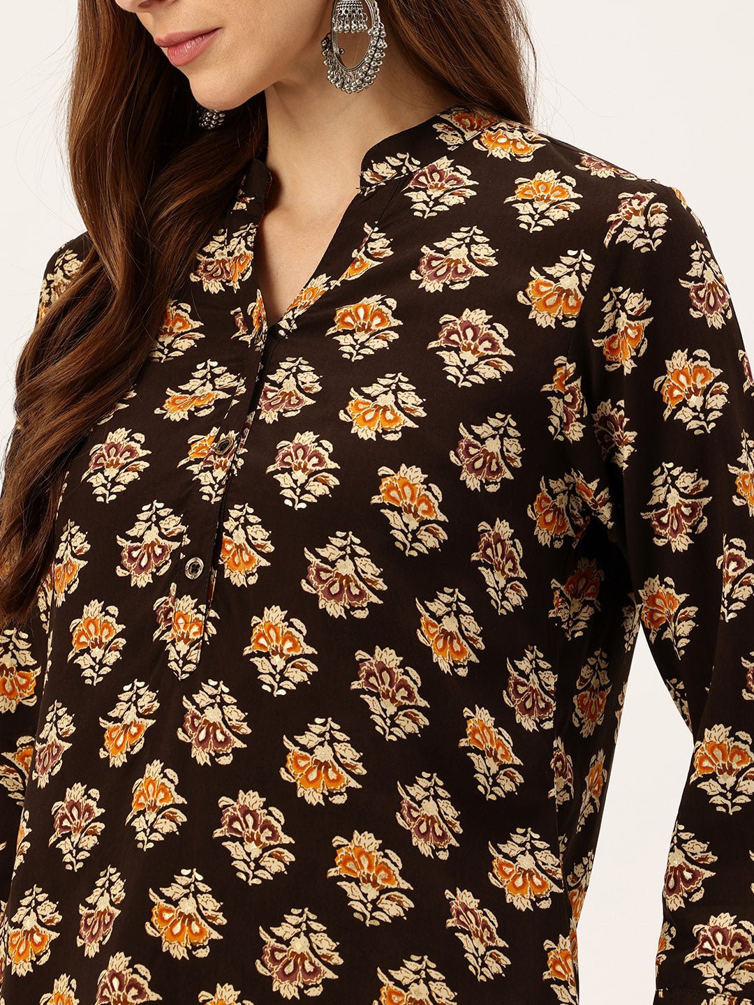 Floral Printed Mandarin Collar Tunic - Image 2
