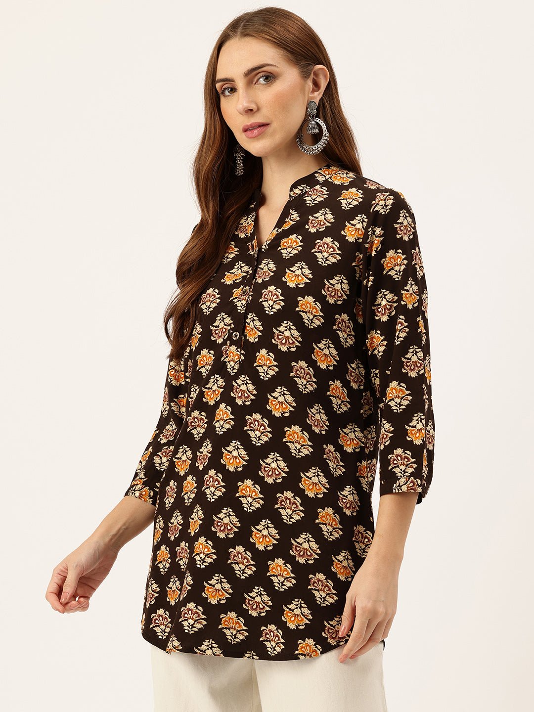 Floral Printed Mandarin Collar Tunic - Image 4