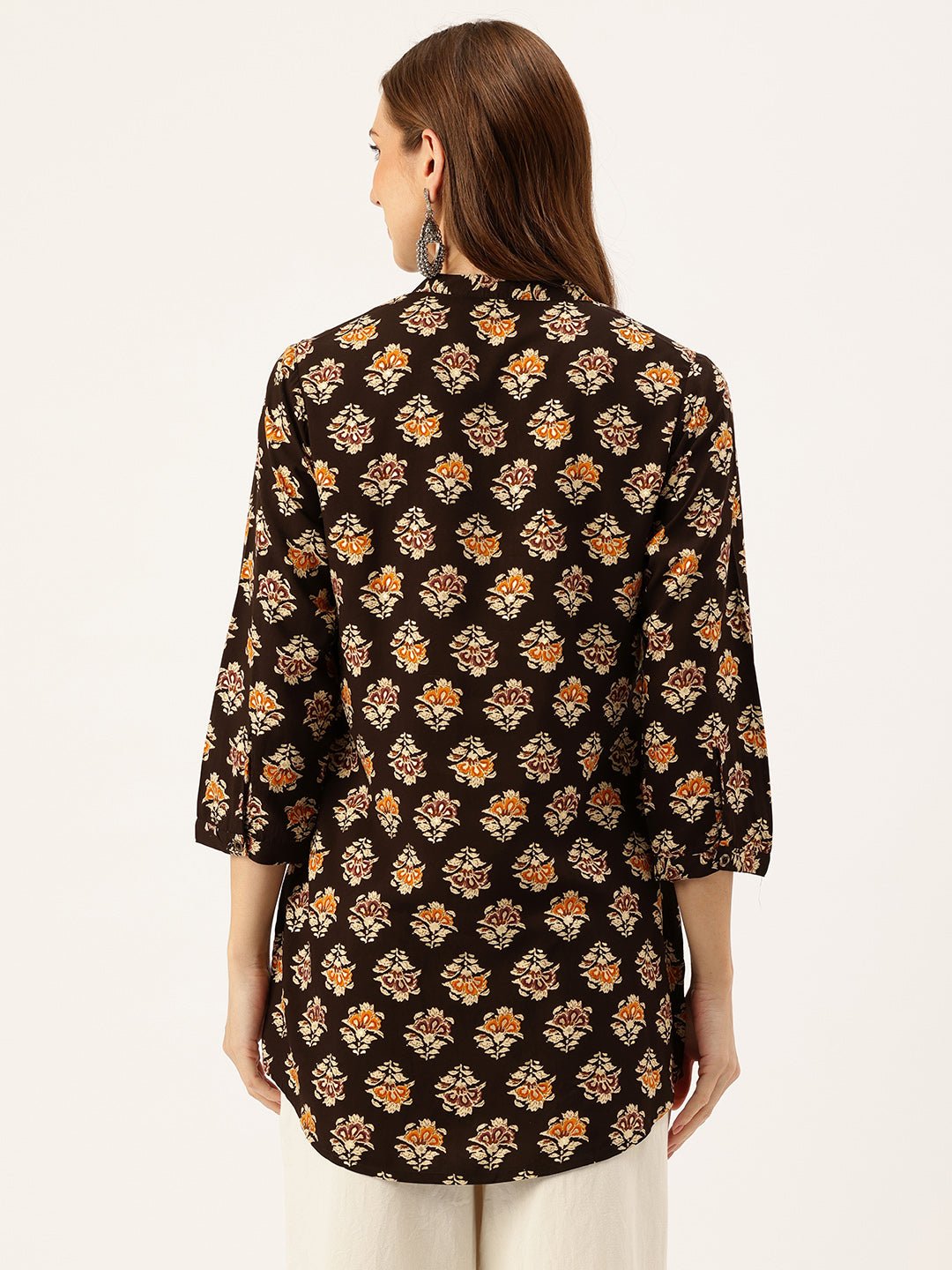 Floral Printed Mandarin Collar Tunic - Image 5