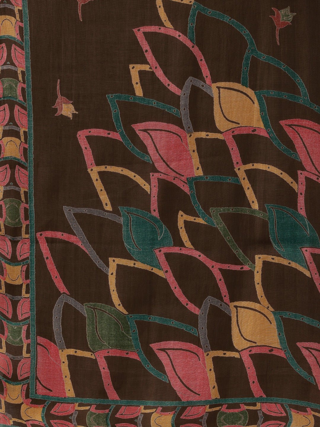 Brown Floral Printed Kurta & Trousers With Dupatta - Image 5