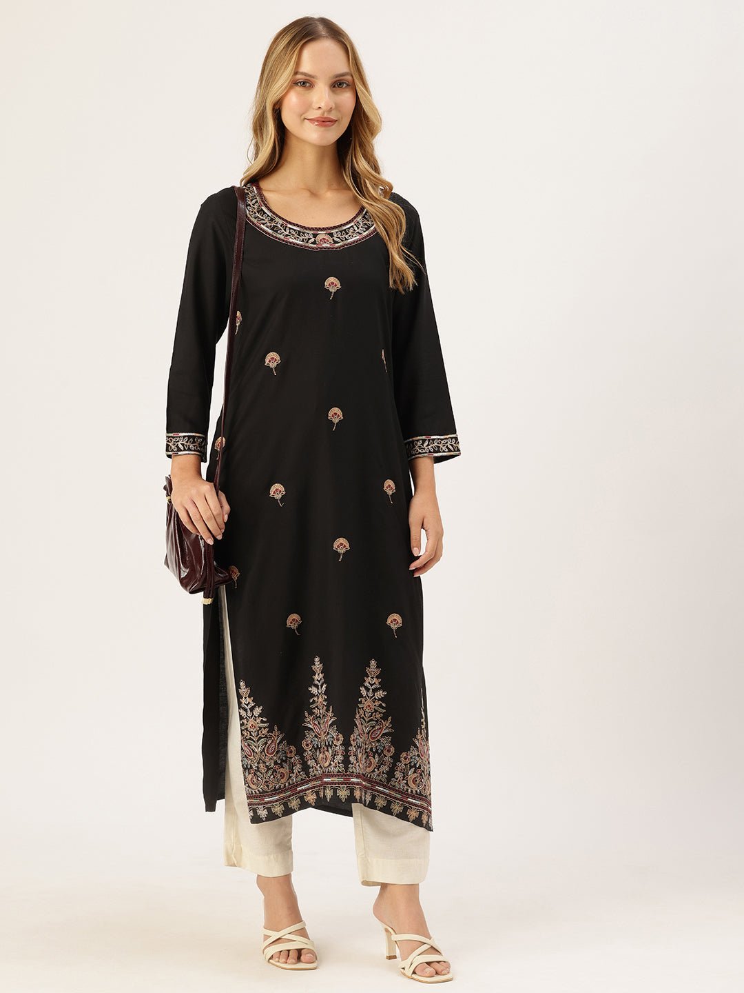 Black Embroidered Kurta - Image 5