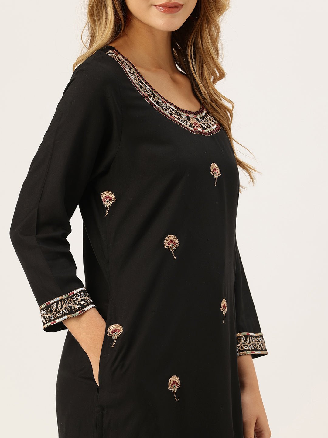 Black Embroidered Kurta - Image 2