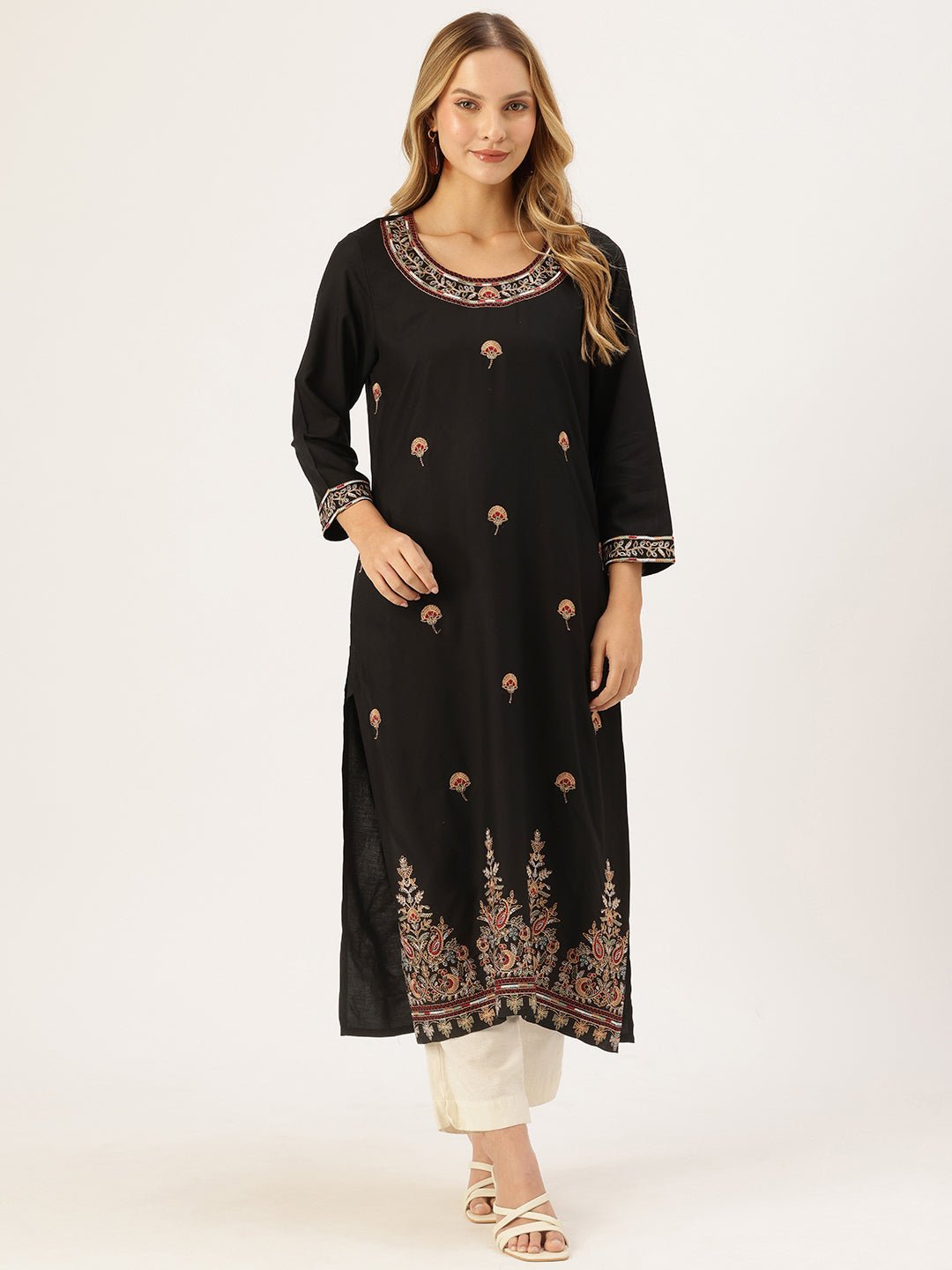 Black Embroidered Kurta - Image 6
