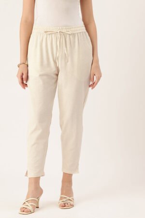 Beige Solid Pencil Pant