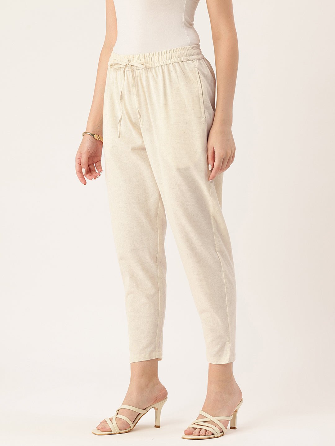 Beige Solid Pencil Pant - Image 6