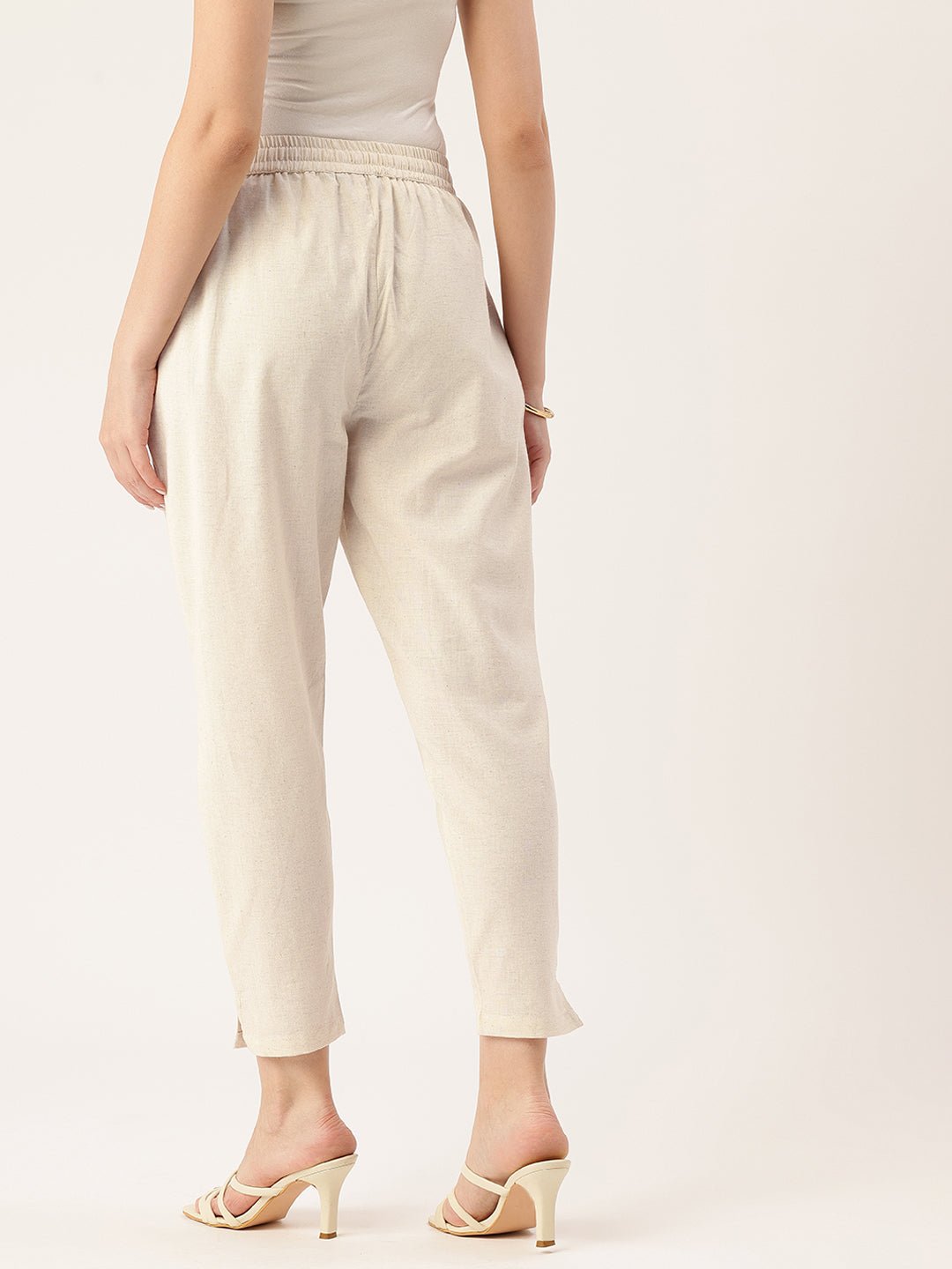 Beige Solid Pencil Pant - Image 5