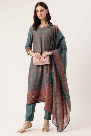 Green Printed Kurta & Trousers With Dupatta