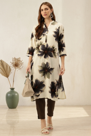 Floral Printed Mandarin Collar Kurta