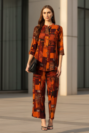 Printed Mandarin Collar Co-Ords