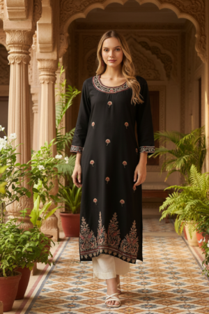 Black Embroidered Kurta