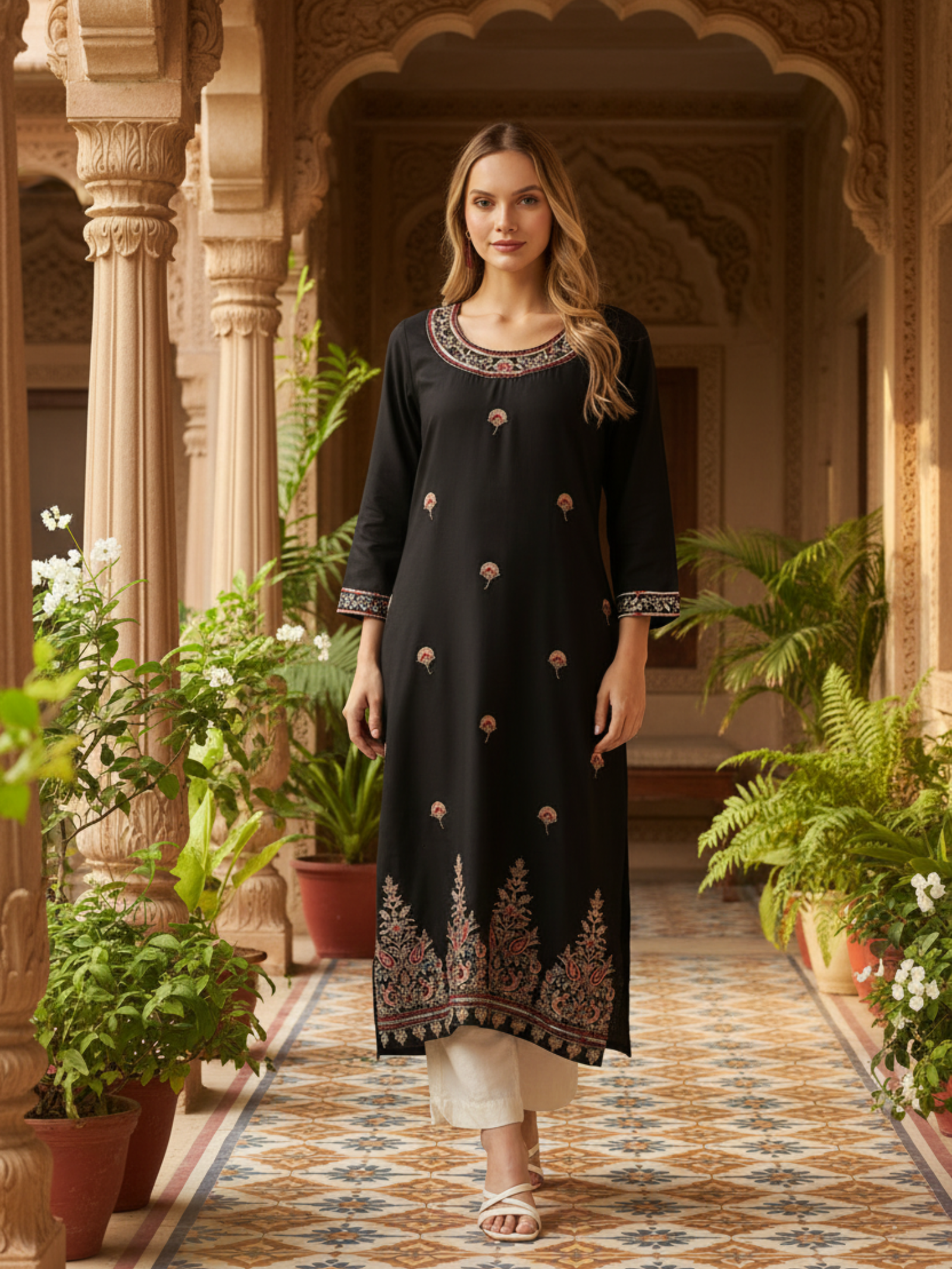 Black Embroidered Kurta